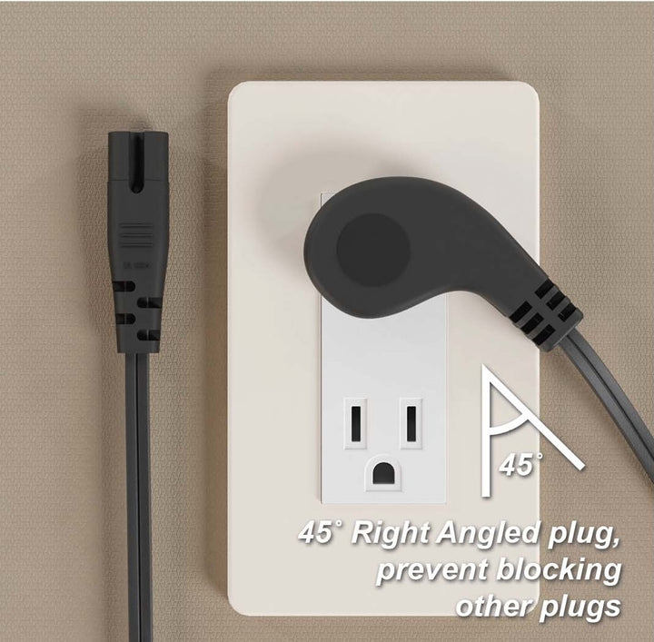 CompuCablePlusUSA Ultra Low Profile 45° Angled NEMA 1-15P to C7 Non-Polarized Figure-8 Power Cord 