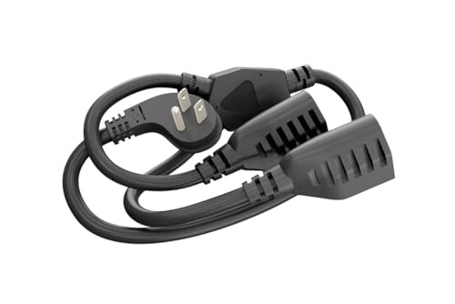 CompuCablePlusUSA.com Low-Profile Angled Flat Plug Power Splitter Cord. 5-15P to 2x 5-15R Y-Splitter, Black.