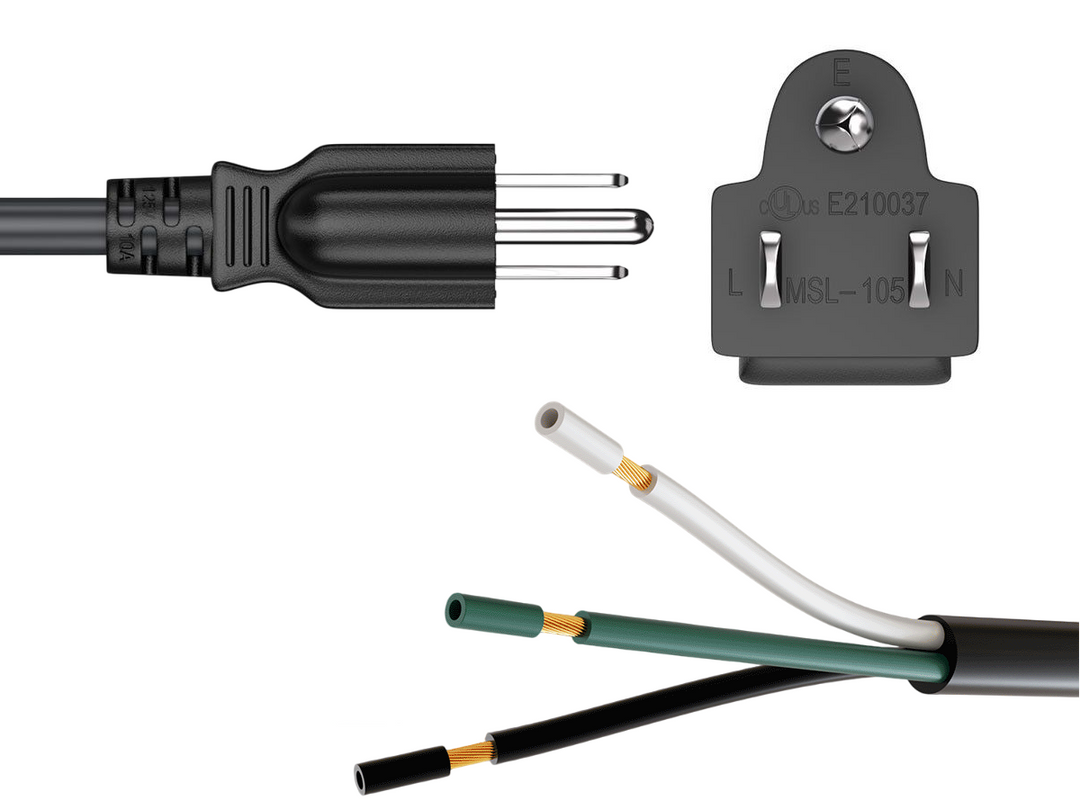 CompuCablePlusUSA NEMA 5-15P to Bare Wires/ROJ/Pigtail Power Cord Black Color.