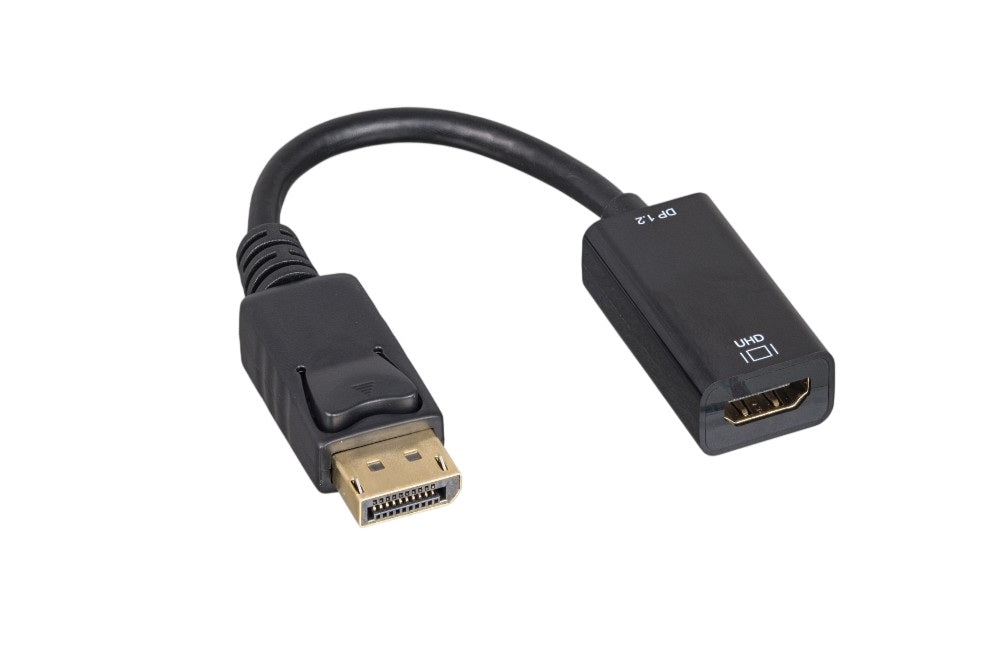 CompuCablePlusUSA DisplayPort Male to HDMI Female Active Adapter Premium 4K@60Hz Converter Compliant with DP 1.2 & HDMI 2.0 Black, 100mm (3.9 Inches / 0.33 Feet).