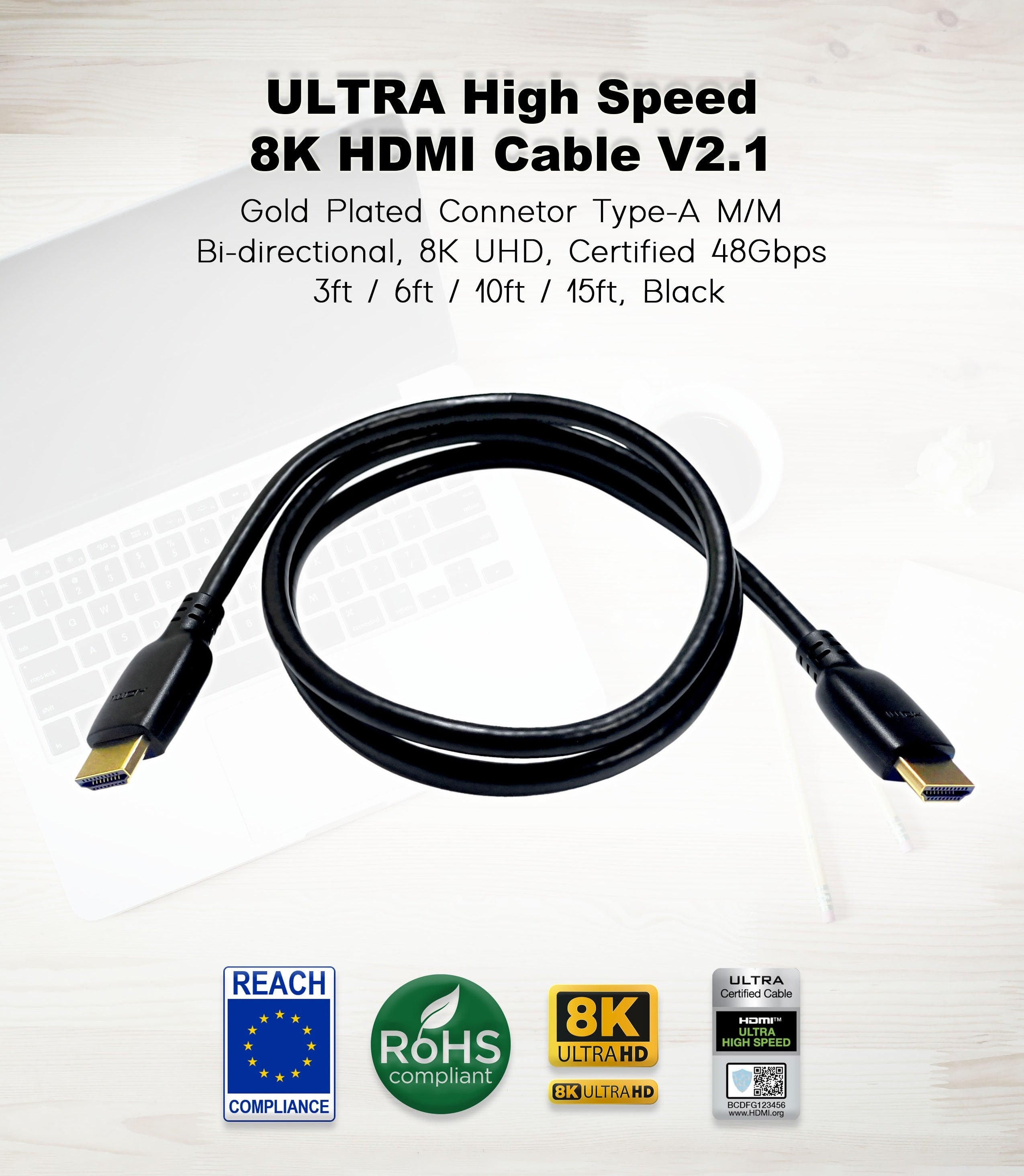 Ultra High-Speed 8K HDMI 2.1 Cable - 48Gbps ULTRA Certified 3-15