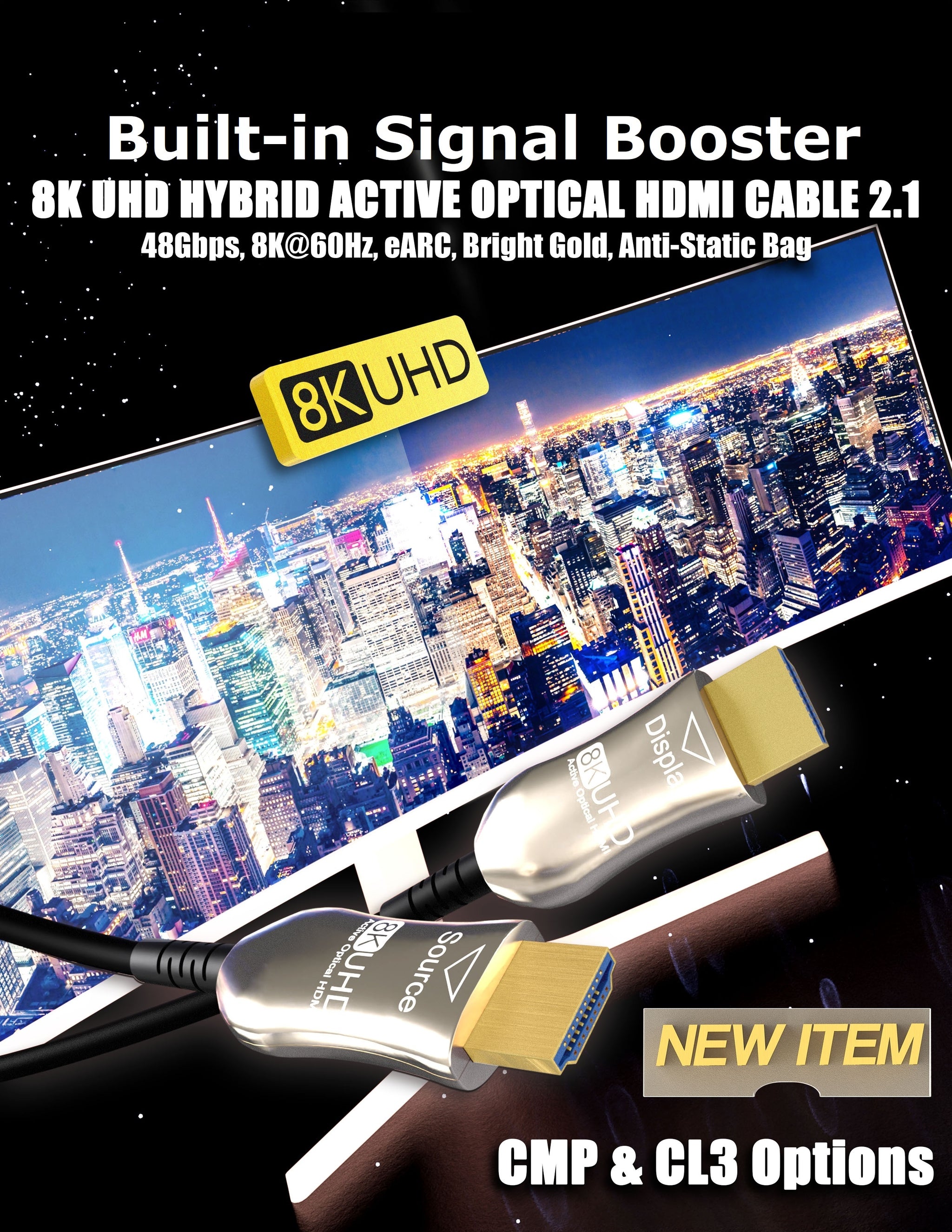 8K HDMI 2.1 Plenum AOC - High-Speed Hybrid Active Optical