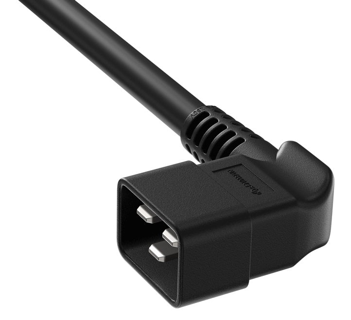 CompuCablePlusUSA.com IEC 60320 C20 Right Angle Heavy Duty Server Power Cord, 12AWG, Black Color.