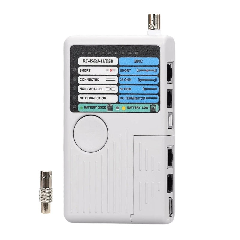 RJ11/RJ45/USB/BNC 4-in-1 Cable Tester ¡V Multifunction Network and Connectivity Tester.