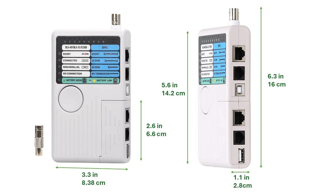 RJ11/RJ45/USB/BNC 4-in-1 Cable Tester ¡V Multifunction Network and Connectivity Tester.