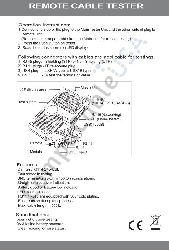 RJ11/RJ45/USB/BNC 4-in-1 Cable Tester Multifunction Network and Connectivity Tester