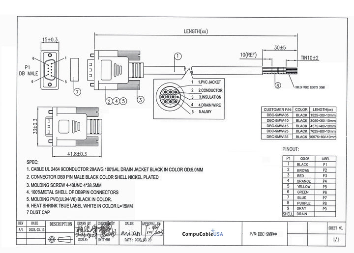 9 Pin RS232 Serial Cable_Male_3/5/10/15/25/35 Feet – CompuCablePlusUSA ...