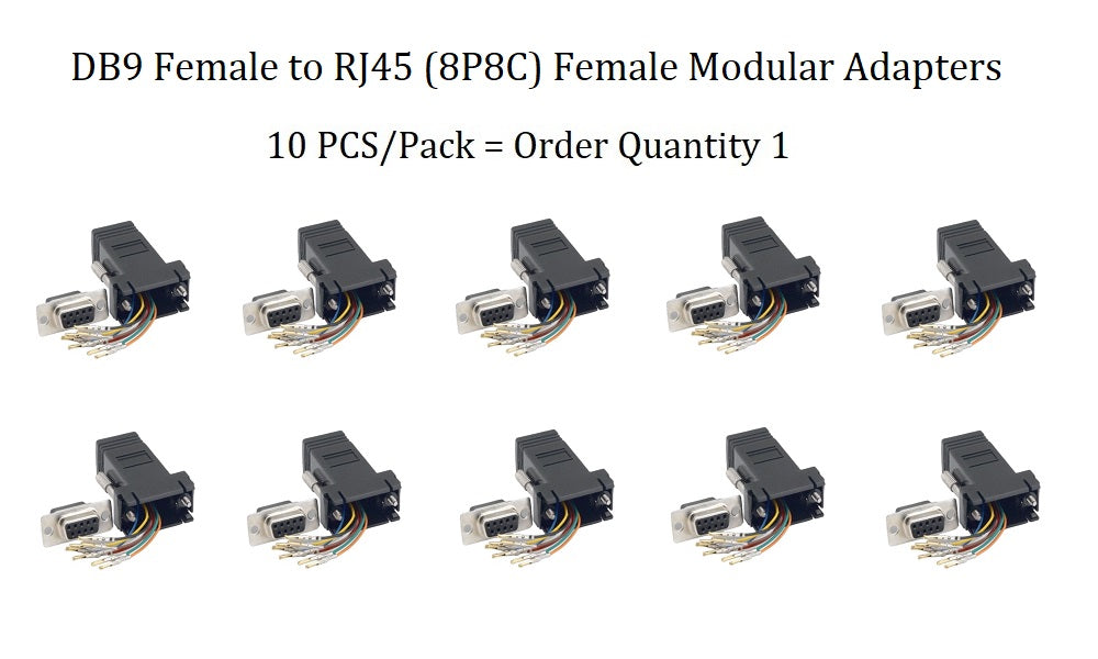 CompuCablePlusUSA.com D-Sub Conversion - Modular Adapter - DB9 Female to RJ45 (8P8C) Female Modular Adapter Black 10 PCS/Pack = Order Quantity 1.