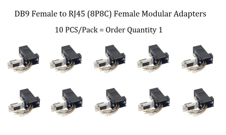 CompuCablePlusUSA.com D-Sub Conversion - Modular Adapter - DB9 Female to RJ45 (8P8C) Female Modular Adapter Black 10 PCS/Pack = Order Quantity 1.