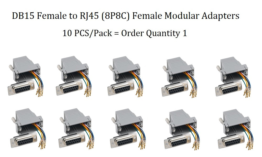 DB15 Female to RJ45 (8P8C) Female Modular Adapter Gray, 10 PCS/Pack ...