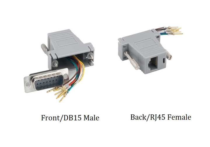 CompuCablePlusUSA.com DB15 Male to RJ45 (8P8C) Female Modular Adapter Gray, Front - DB15 Male and Back - RJ45 Female.