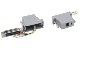 CompuCablePlusUSA.com DB25 Female to RJ12 (6P6C) Female Modular Adapter Gray, Front - DB25 Female to Back - RJ12 Female.