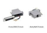 CompuCablePlusUSA.com DB25 Female to RJ45 (8P8C) Female Modular Adapter Gray, Front - DB25 Female to Back - RJ45 Female.