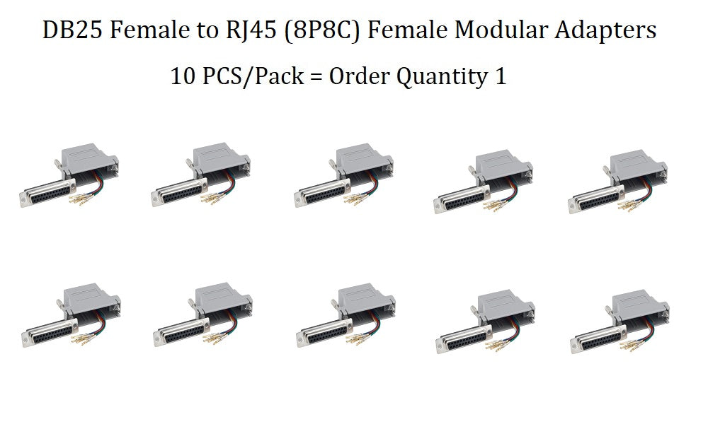 DB25 Female to RJ45 (8P8C) Female Modular Adapter Gray, 10 PCS/Pack ...