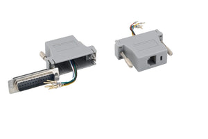 CompuCablePlusUSA.com DB25 Male to RJ12 (6P6C) Female Modular Adapter Gray - Front DB25 Male to RJ12 Female.