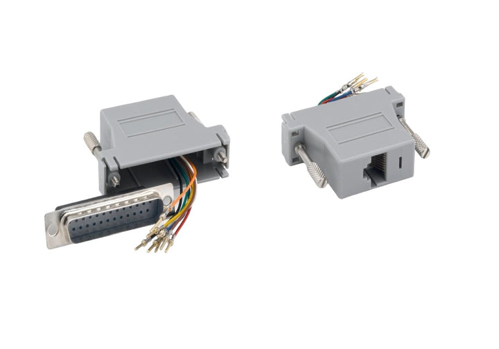 CompuCablePlusUSA.com DB25 Male to RJ45 (8P8C) Female Modular Adapter Gray Front - DB25 Male to Back - RJ45 Female.