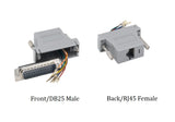 CompuCablePlusUSA.com DB25 Male to RJ45 (8P8C) Female Modular Adapter Gray Front - DB25 Male to Back - RJ45 Female.