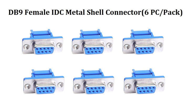 DB9 IDC Metal Shell Connector for Serial RS-232 | 9-Pin DE9 Connector | 6 PC/Pack