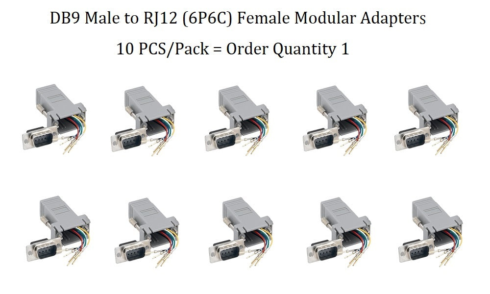 CompuCablePlusUSA.com DB9 Male to RJ12 (6P6C) Female Modular Adapter Gray. 10 PCS/Pack = Order Quantity 1.