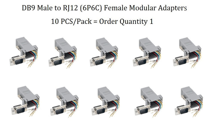 CompuCablePlusUSA.com DB9 Male to RJ12 (6P6C) Female Modular Adapter Gray. 10 PCS/Pack = Order Quantity 1.