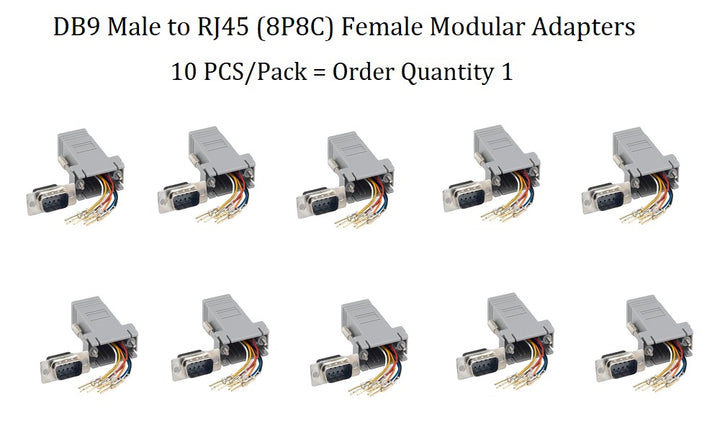CompuCablePlusUSA.com D-Sub Conversion - Modular Adapter - DB9 Male to RJ45 (8P8C) Female Modular Adapter. 10 PCS/Pack = Order Quantity 1.