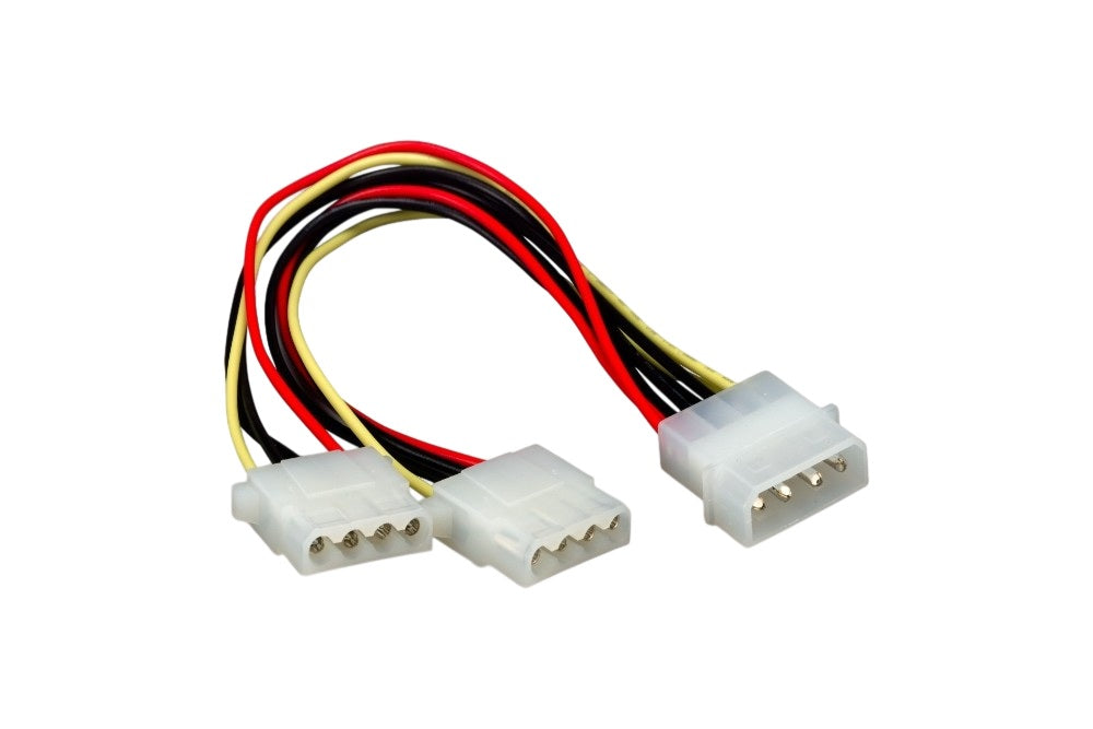 CompuCablePlusSUSA 5.25" 4-Pin Molex Male to Dual 5.25" 4-Pin Molex Female Internal DC Power Y Splitter Cable – 18AWG, 8 Inch
