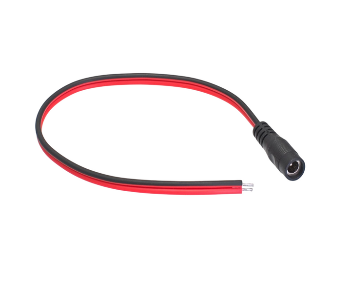 CompuCablePlusUSA DC Female Power Plug to Bare Wires Power Pigtail Cord ROJ 2.1mm x 5.5mm Black and Red 1 FT   
