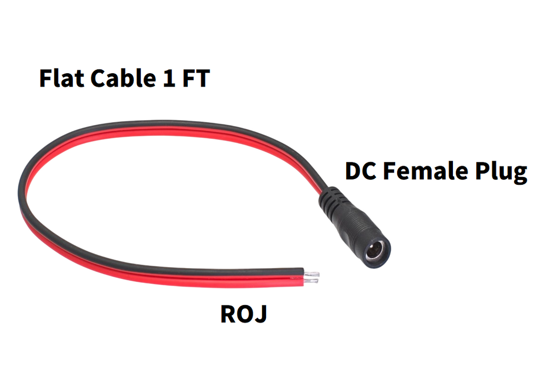 CompuCablePlusUSA DC Female Power Plug to Bare Wires Power Pigtail Cord ROJ 2.1mm x 5.5mm Black and Red 1 FT   