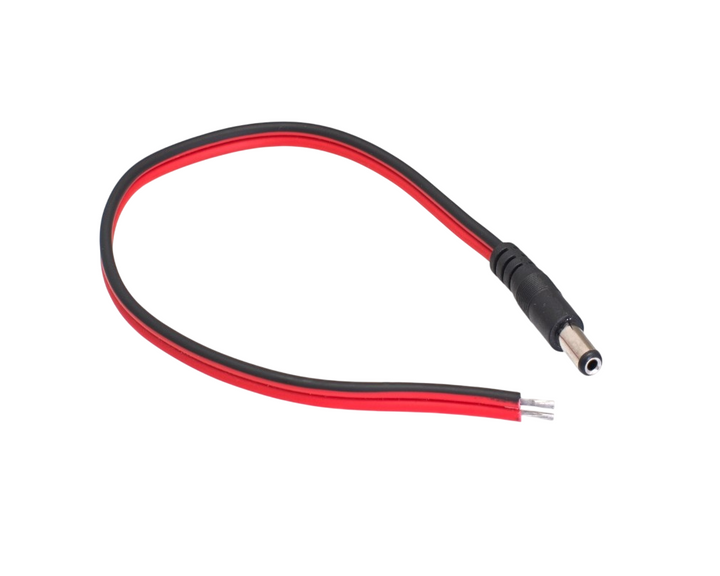 CompuCablePlusUSA DC Male Power Plug to Bare Wires Power Pigtail Cord ROJ 2.1mm x 5.5mm Black/Red 1 FT