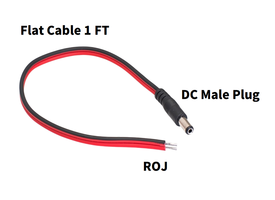CompuCablePlusUSA DC Male Power Plug to Bare Wires Power Pigtail Cord ROJ 2.1mm x 5.5mm Black/Red 1 FT