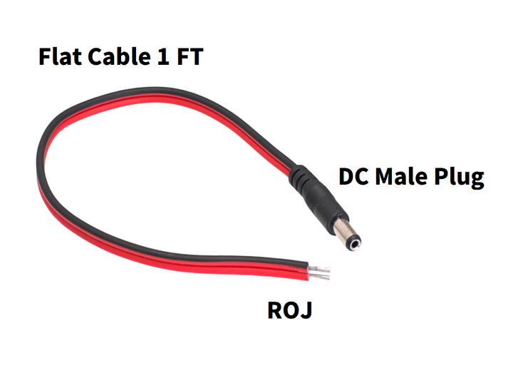 CompuCablePlusUSA DC Male Power Plug to Bare Wires Power Pigtail Cord ROJ 2.1mm x 5.5mm Black/Red 1 FT