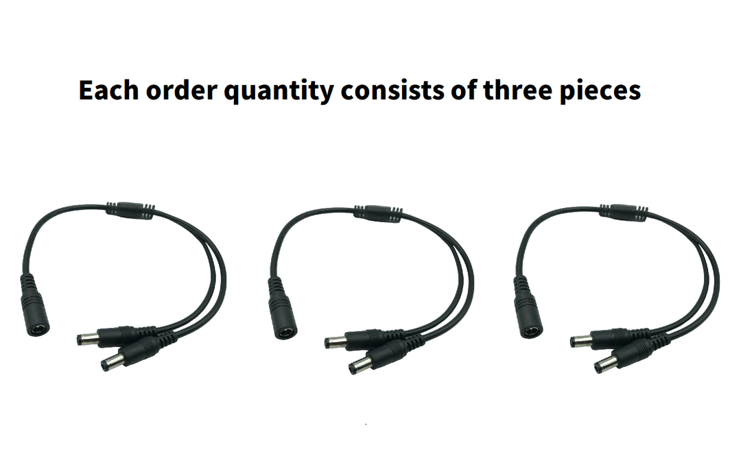 DC Splitter Cable - 1 Female to 2 Male, Each order quantity consists of three pieces.