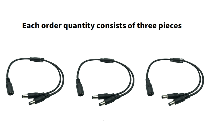 DC Splitter Cable - 1 Female to 2 Male, Each order quantity consists of three pieces.