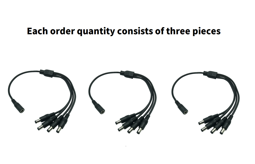 DC Splitter Cable - 1 Female to 4 Male. Each order quantity consists of three pieces.