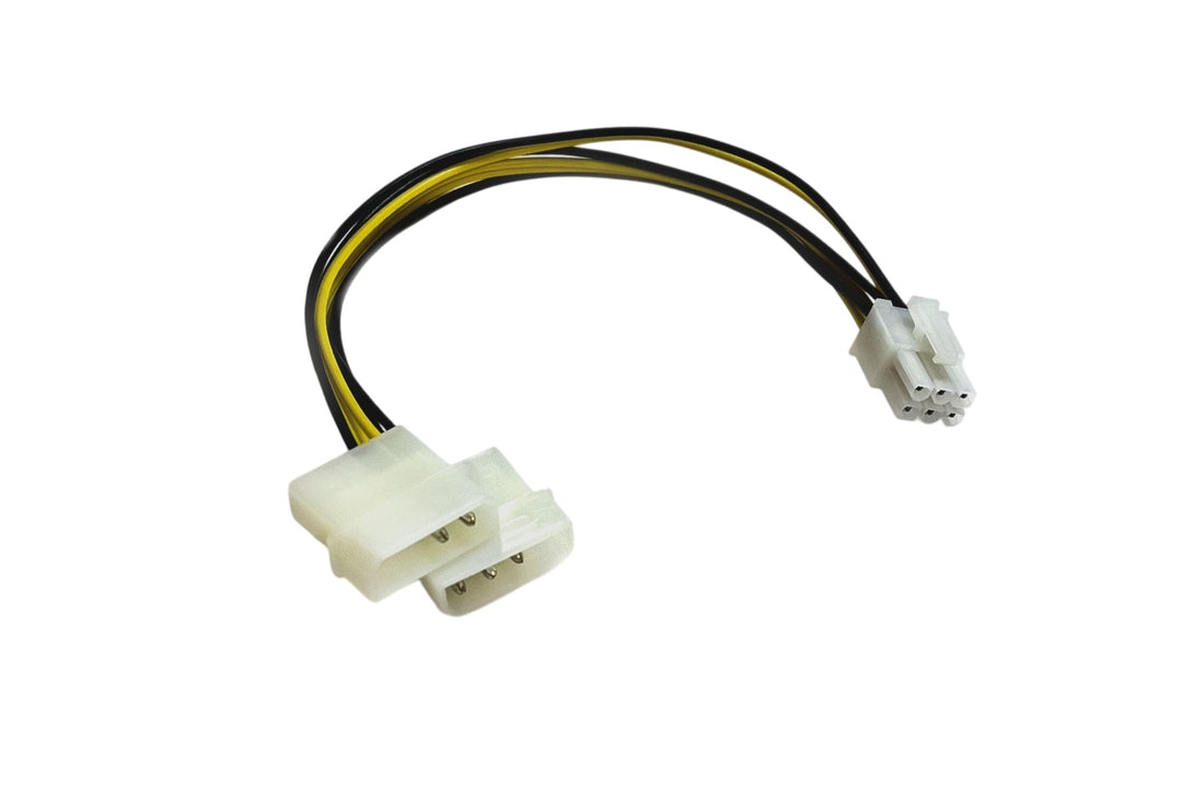 CompuCablePlusUSA 5.25" Dual 4-Pin Molex Male Y Splitter Cable To 6-Pin PCI Express Power Adapter – 18AWG, 8 Inch.