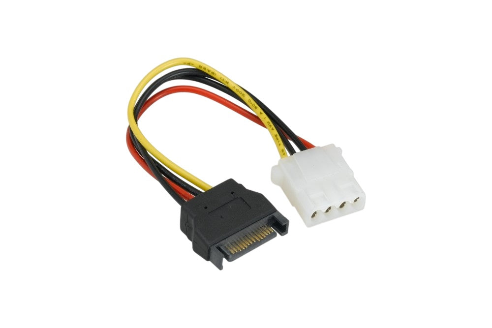 COMPUCABLEPLUSUSA SATA 15-Pin Male to 5.25" Molex LP4 Female Power Adapter Cable – 18AWG, 7 Inch