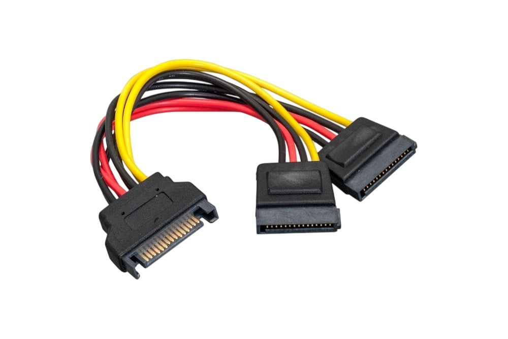 COMPUCABLEPLUSUSA SATA 15-Pin Male to Dual SATA 15-Pin Female Power Adapter Y Splitter Cable – 18AWG, 6 Inch