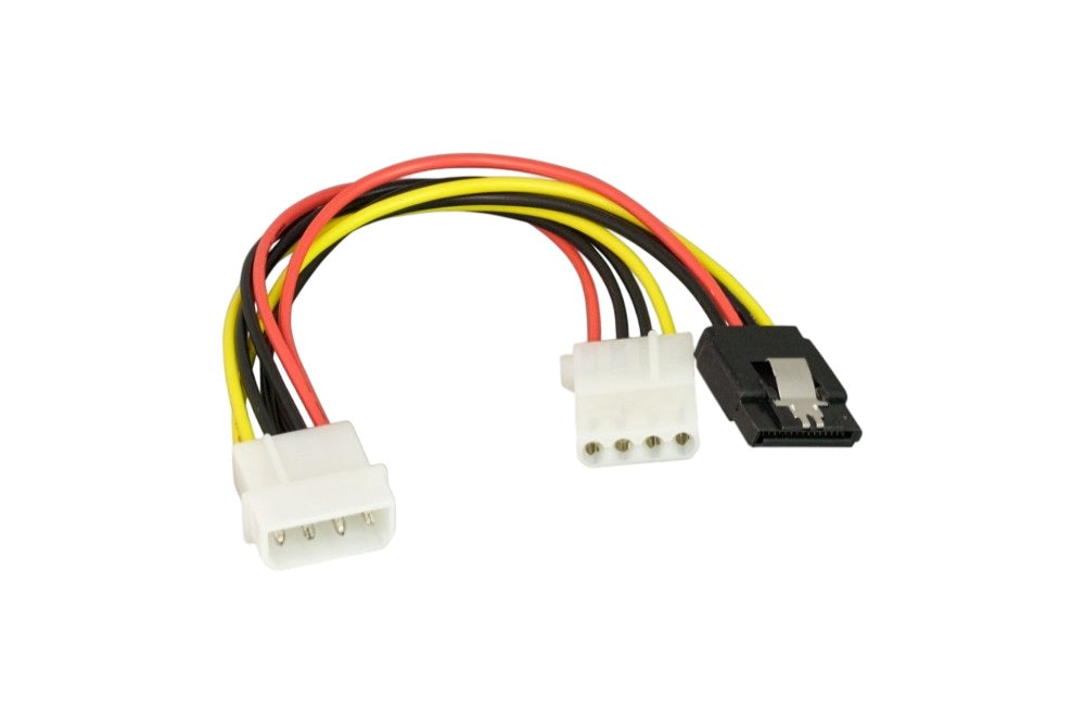 COMPUCABLEPLUSUSA 5.25" LP4 MOLEX MALE TO 5.25" LP4 FEMALE AND SATA 15-PIN FEMALE POWER ADAPTER Y SPLITTER CABLE – 8 INCH