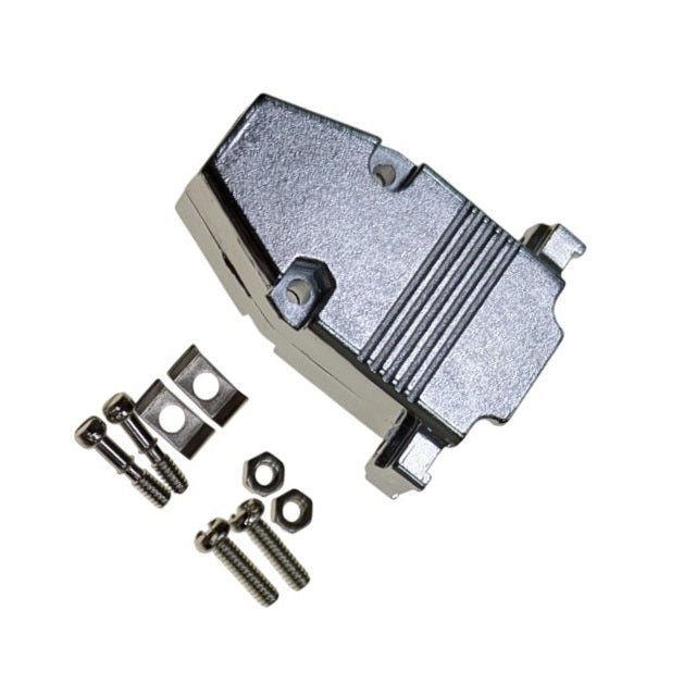 CompuCablePlusUSA.com's 26-pin shielded metal hood housing, two pairs of screws, a pair of nuts, and a pair of washers.