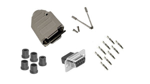 Female DB9 Crimp Type DIY Kit. Complete Bundle DIY Kit Includes D-Sub Crimp Connector, Crimp Pins, Deluxe No-Ear, Full Profile Metal Housing, Strain Relief Grommet, and Screws.