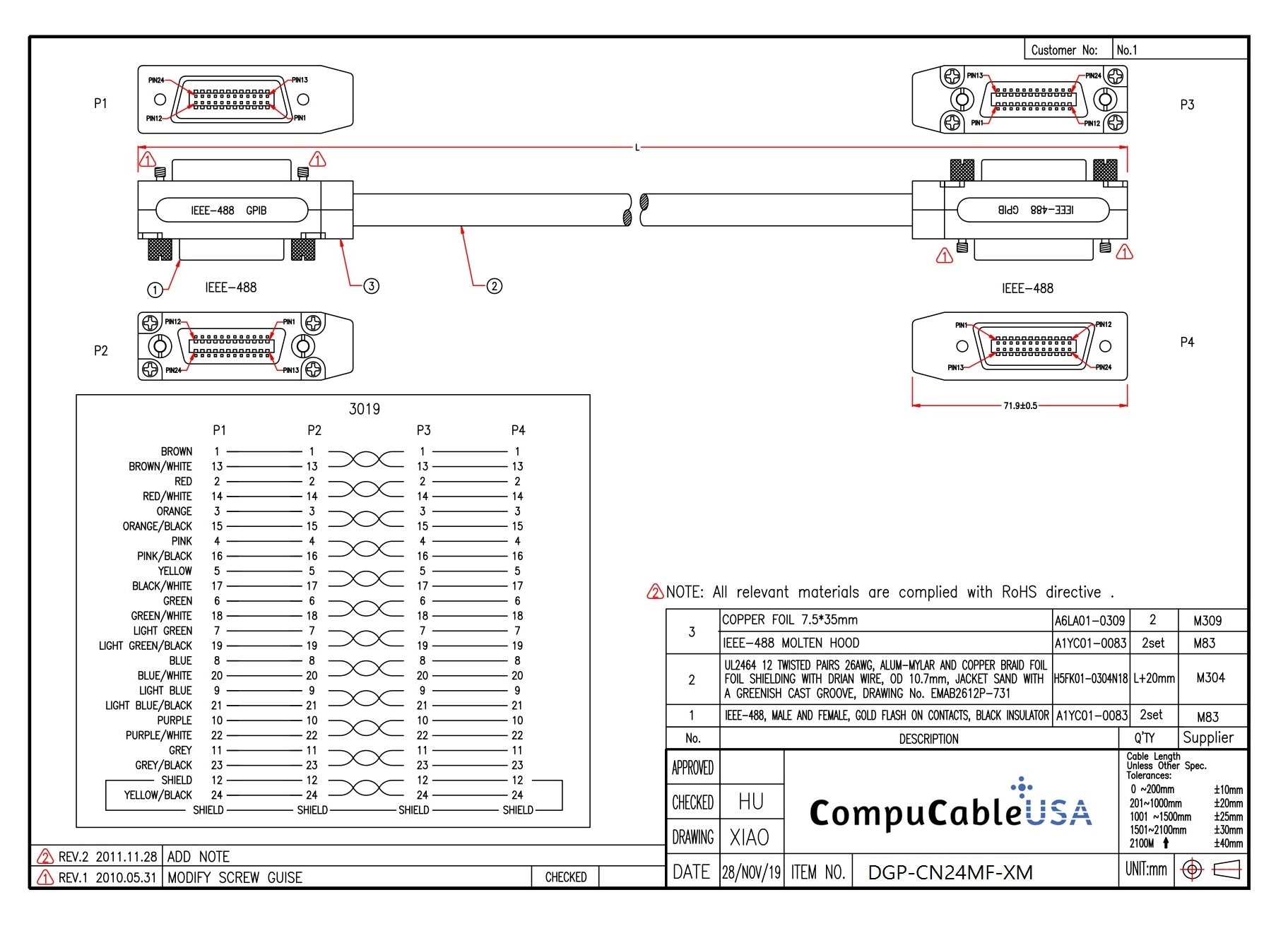 Ieee 488 Code Example IEEE-488 GPIB Cable with Metal Connector | Male/Female to Male/Female ...