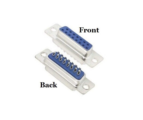 CompuCablePlusUSA DB15 Female D-Sub solder type connector Front and Back Views. 