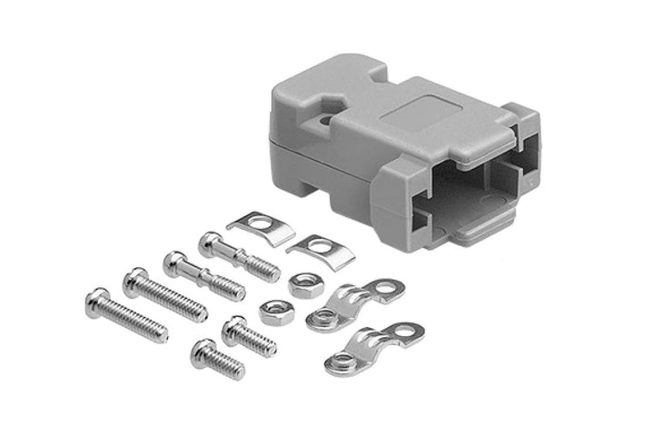 CompuCablePlusUSA gray plastic hood, screws, and lightweight, RoHS compliant.