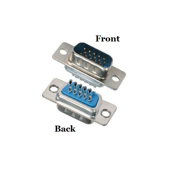 CompuCablePlusUSA High Density DB15 Male D-Sub solder type connector Front and Back Views. 