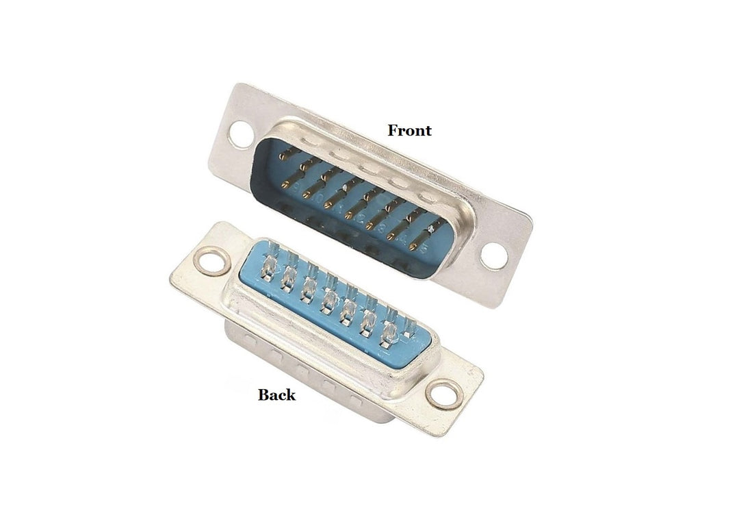 CompuCablePlusUSA DB15 Male D-Sub solder type connector Front and Back Views. 