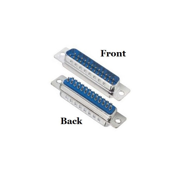 CompuCablePlusUSA DB25 Male D-Sub solder type connector Front and Back Views. 