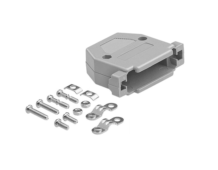 CompuCablePlusUSA gray plastic hood, screws, and lightweight, RoHS compliant.