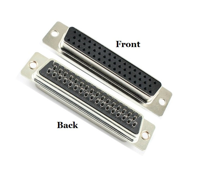 Metal connector with front and back views on a white background