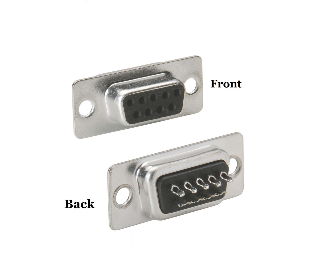 Metal connector with front and back views on a white background