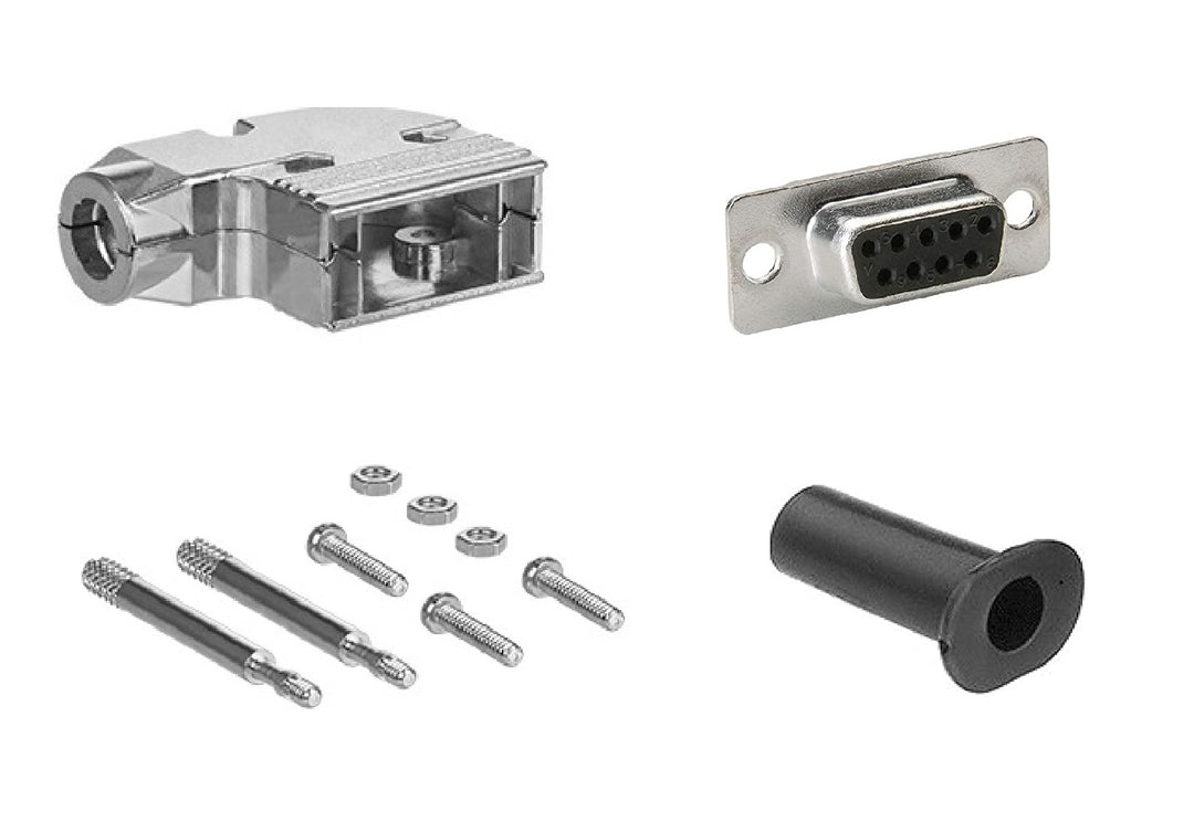 CompuCablePlusUSA.com D-Sub Connector DIY Kit – Solder Type Female, Right Angle (90°) Shielded Hood, 9 Pin